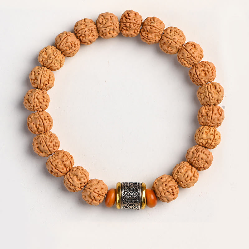 Buddha Stones Tibet Rudraksha Bodhi Seme Ricchezza Auspicio Bracciale - Perlina in argento tibetano a forma di secchio - image 5