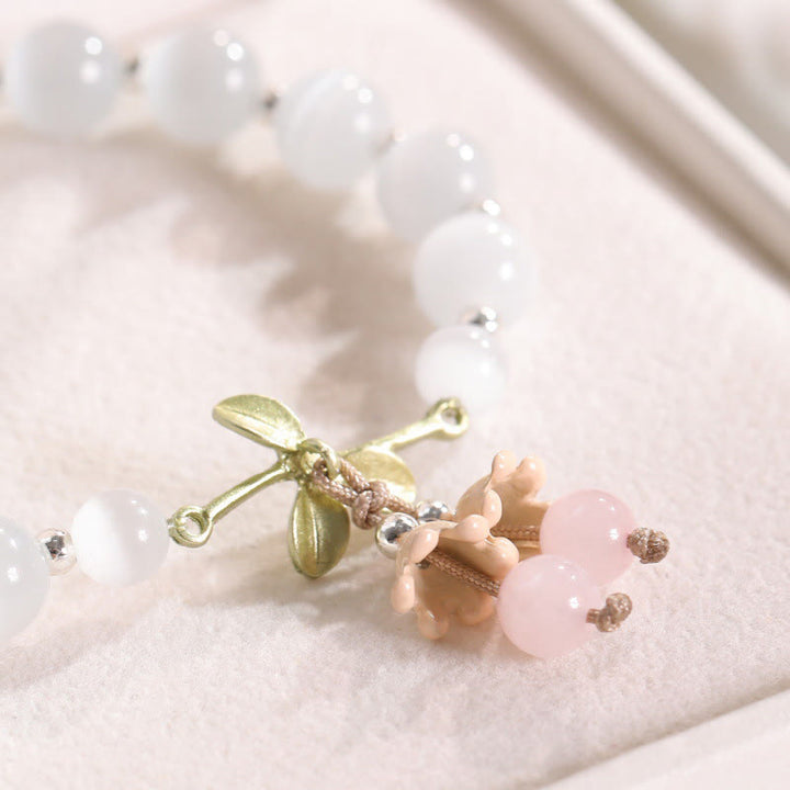 Bracciale con ciondolo Buddha Stones Cat's Eye, Aventurina verde, Calcedonio blu, Cristallo rosa, Orchidea della pace