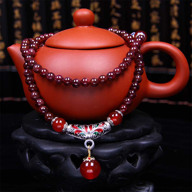 Buddha Stones Granato naturale Agata rossa Benedizione Guarigione Bracciale Collana Pendente