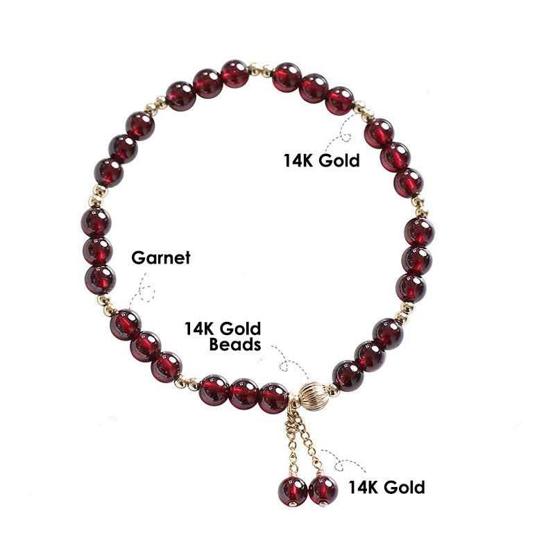 Bracciale Buddha Stones in oro 14K con granato naturale e calma