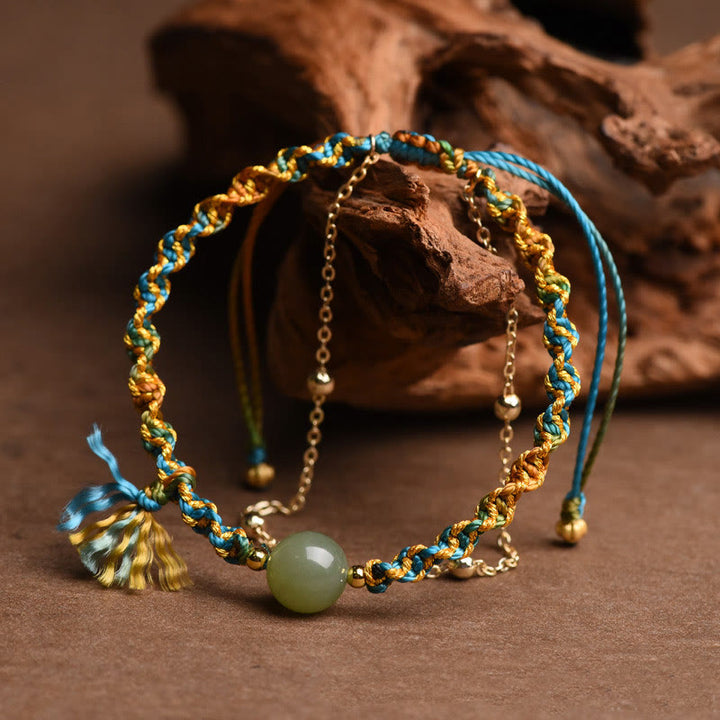 Braccialetto a doppio strato con perline di giada e corda colorata fatta a mano Buddha Stones