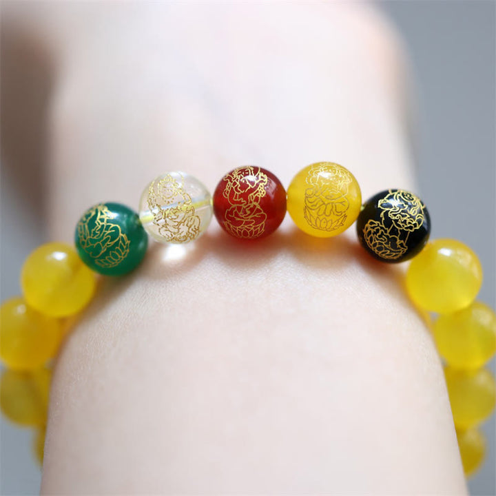 Buddha Stones Cinque Elementi Dio della Ricchezza Vari Braccialetti di Cristallo di Agata Ricchezza