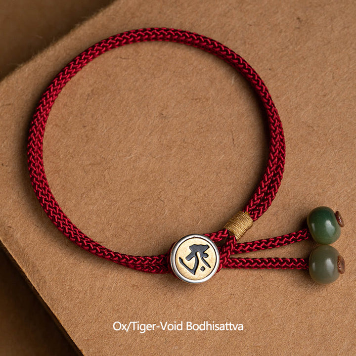 Braccialetto in corda rossa intrecciata con semi di Bodhi Buddha Stones , fatto a mano, in argento sterling 925, con zodiaco cinese, Buddha di Natale