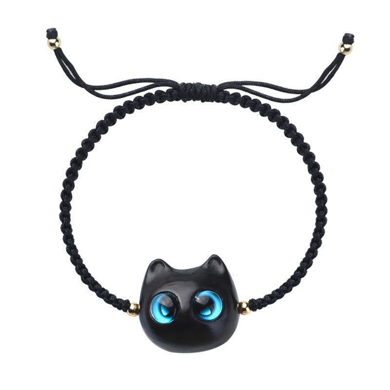 Braccialetto intrecciato con testa di gatto, piccola foglia, sandalo rosso, ebano, protezione calma, Buddha Stones - image 17
