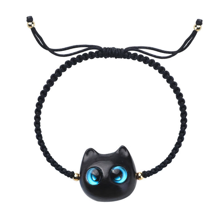 Braccialetto intrecciato con testa di gatto, piccola foglia, sandalo rosso, ebano, protezione calma, Buddha Stones - image 17
