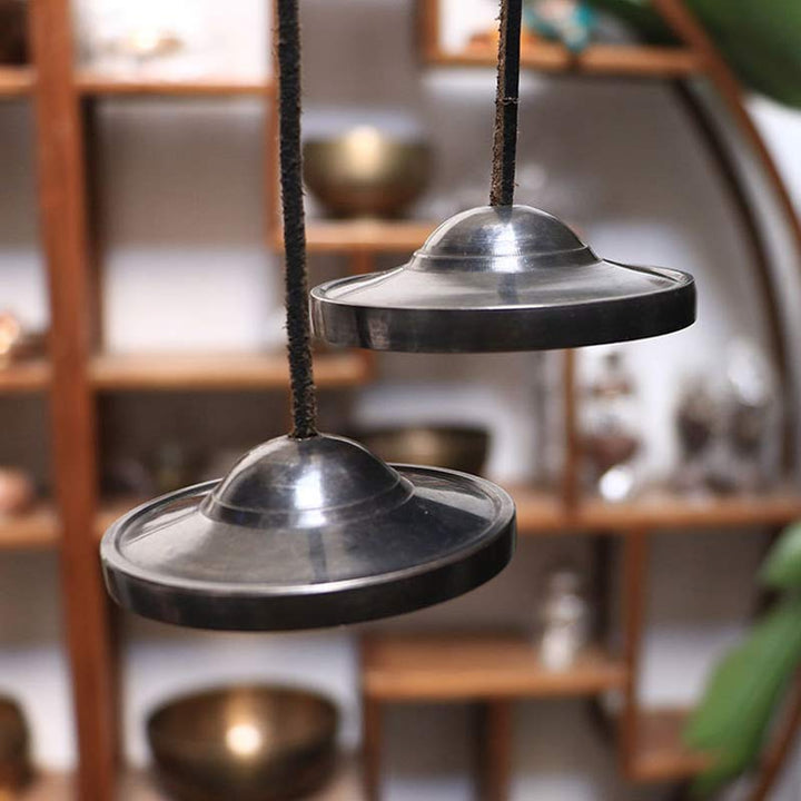 Buddha Stones Campana tibetana Tingsha in rame, decorazione portafortuna con sacchetto - image 3