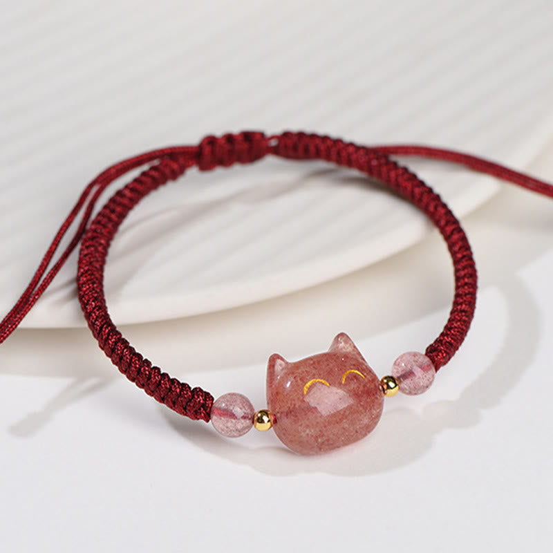Braccialetto intrecciato con protezione per gatti carino, in ossidiana lucida d'argento naturale fatto a mano, al quarzo fragola, Buddha Stones - image 9