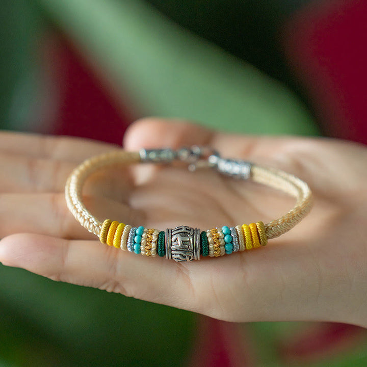 Bracciale intrecciato in argento sterling 925 fatto a mano con Buddha Stones, tibetano Om Mani Padme Hum, purezza