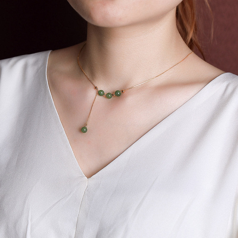 Collana con ciondolo curativo in argento sterling 925 con perle di giada ciano e Buddha Stones