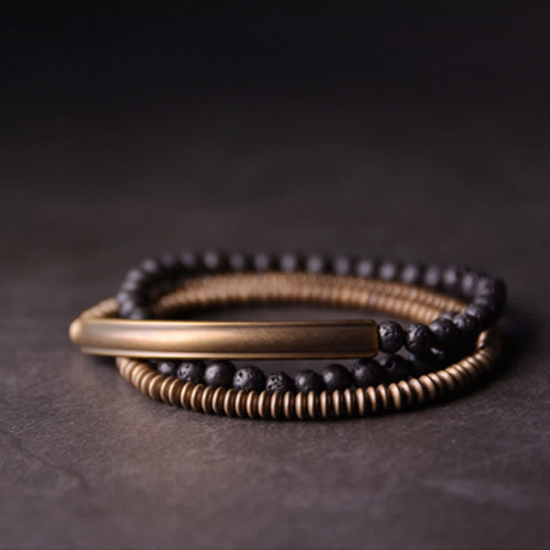 Braccialetto di supporto in rame con roccia lavica vintage Buddha Stones