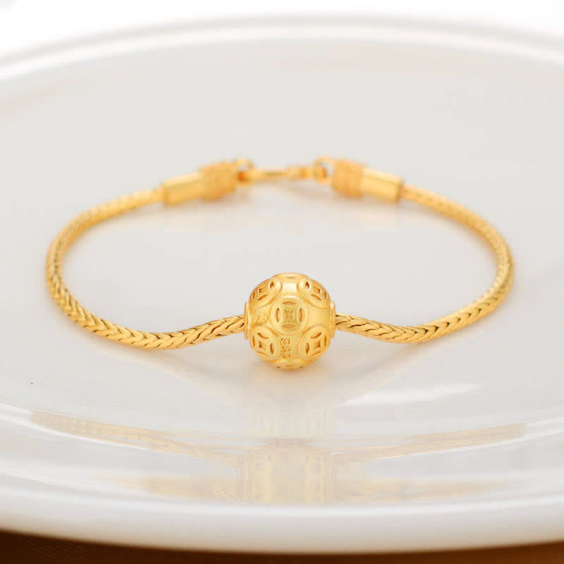 Braccialetto della pace Buddha Stones tibetane in oro 18 carati Om Mani Padme Hum, pesce koi portafortuna, carattere Fu, moneta di rame - Moneta di rame - image 7