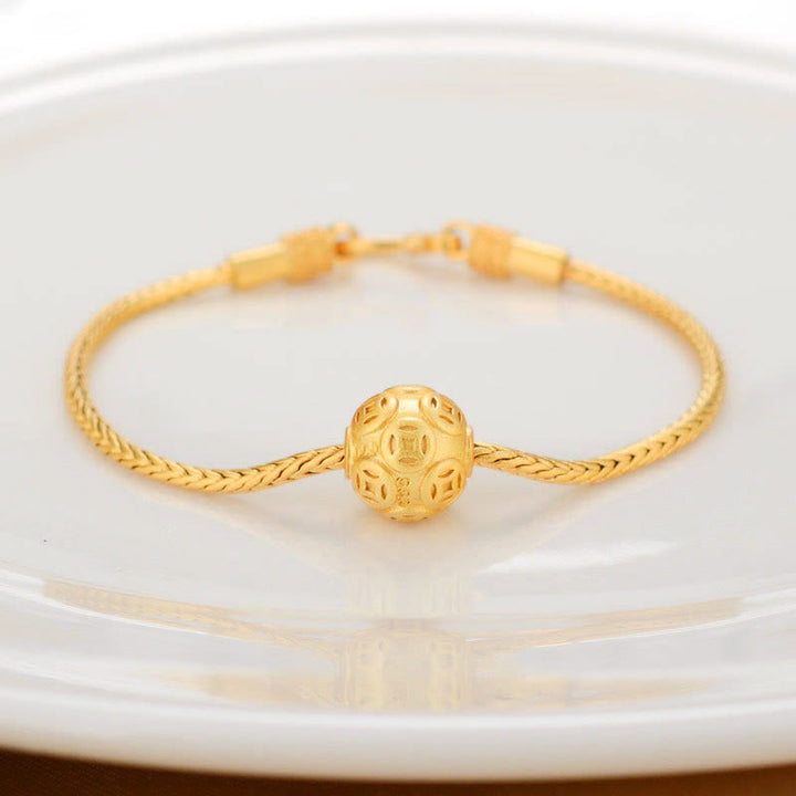 Braccialetto della pace Buddha Stones tibetane in oro 18 carati Om Mani Padme Hum, pesce koi portafortuna, carattere Fu, moneta di rame - Moneta di rame - image 7