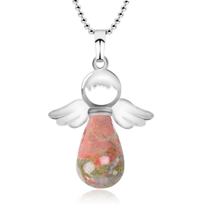 Collana con ciondolo portafortuna in cristallo naturale con piccole ali d'angelo Buddha Stones