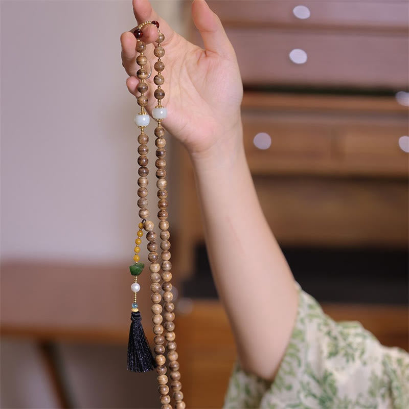 Braccialetto con ciondolo Ruyi in lingotto di giada ambrato naturale con Buddha Stones agarwood