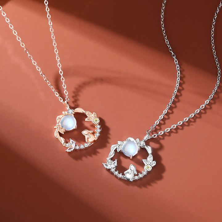 Collana con ciondolo e orecchini in argento sterling 925 con motivo a fiori di pietra lunare dell'anno del coniglio - image 4