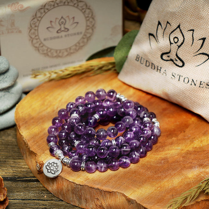 Bracciale Mala di purificazione in ametista naturale Buddha Stones