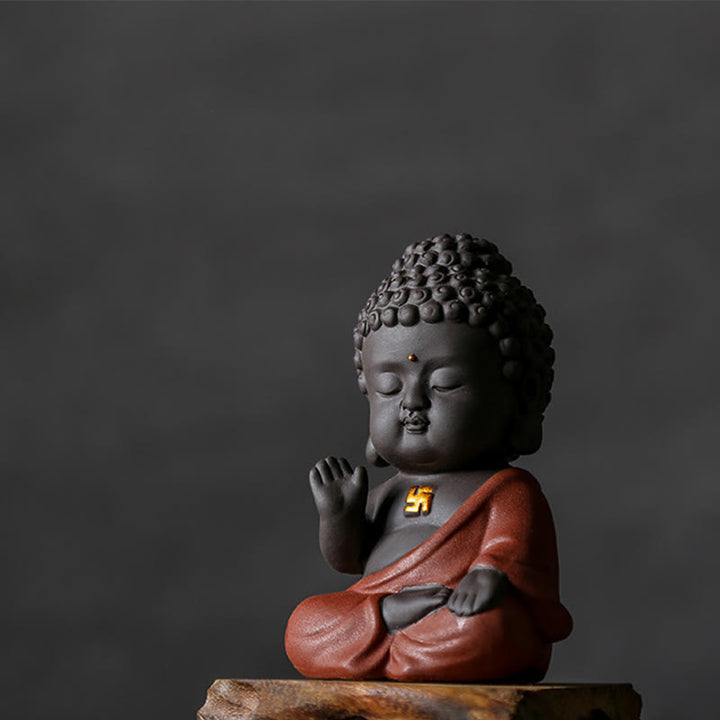 Buddha Stones Piccolo Buddha Serenity Argilla Viola Decorazione della scrivania di casa