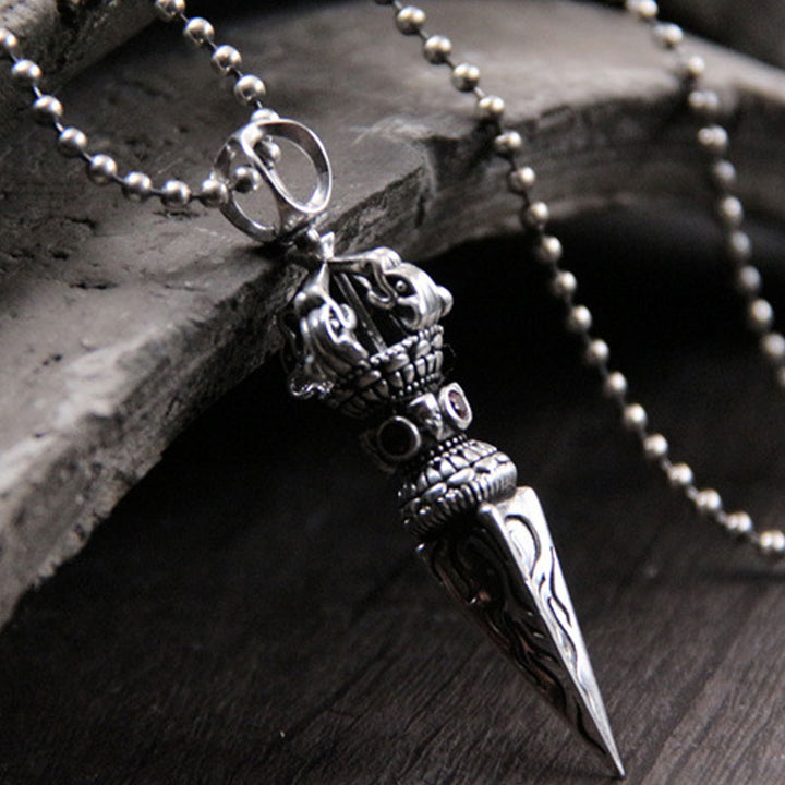 Collana con ciondolo di potere spirituale Vajra in argento sterling 925 Buddha Stones
