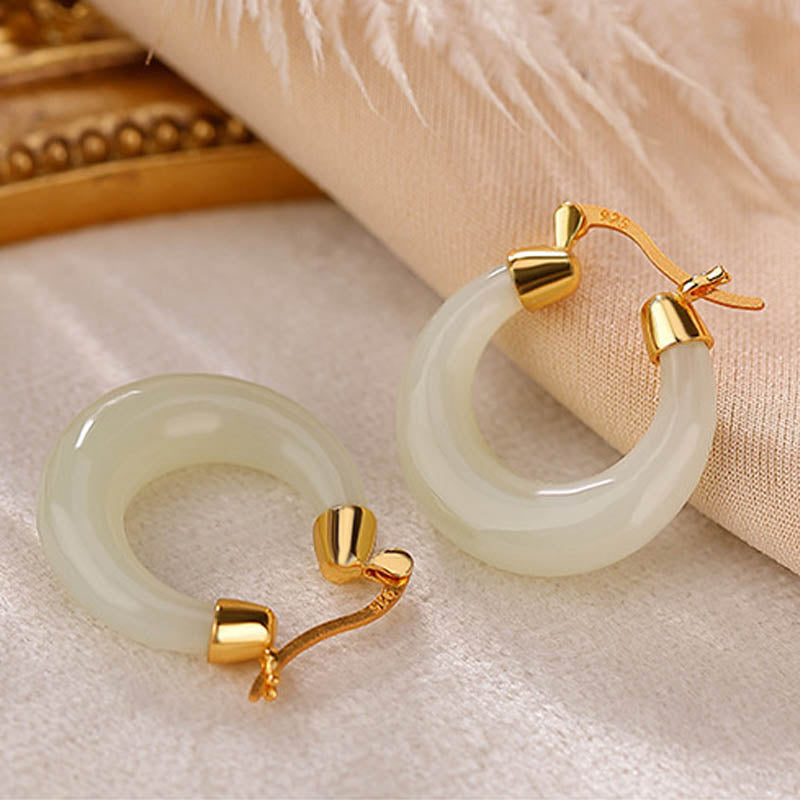 Orecchini pendenti Buddha Stones, giada rotonda, giada ciano, prosperità e fortuna - image 4