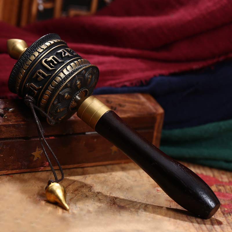 Ruota di preghiera tibetana Sei parole vere Decorazione di meditazione in rame - Nero - image 5