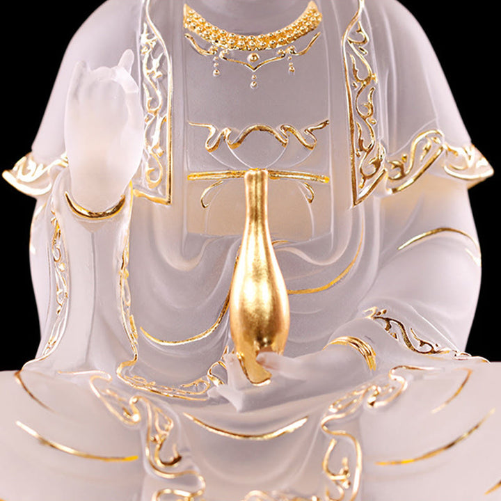 Buddha Stones Kwan Yin Avalokitesvara Figurina fatta a mano Liuli Cristallo Pezzo d'arte Statua della ricchezza Offerta per la casa Decorazione