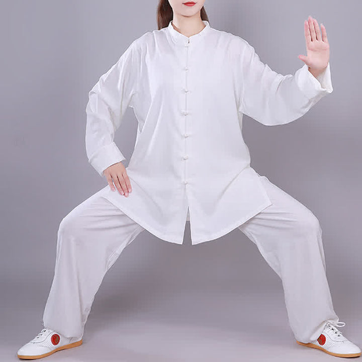 Set di abbigliamento unisex in cotone e lino , Buddha Stones, Tai Chi, Qigong, meditazione, preghiera, pratica spirituale Zen - Bianco - Manica lunga - US14, UK/AU18, EU46 (3XL)  - image 8