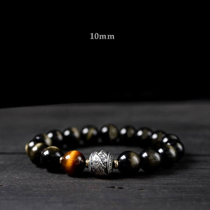 Buddha Stones per sperimentare un'inversione della fortuna Braccialetto di protezione in ossidiana arcobaleno e oro lucido