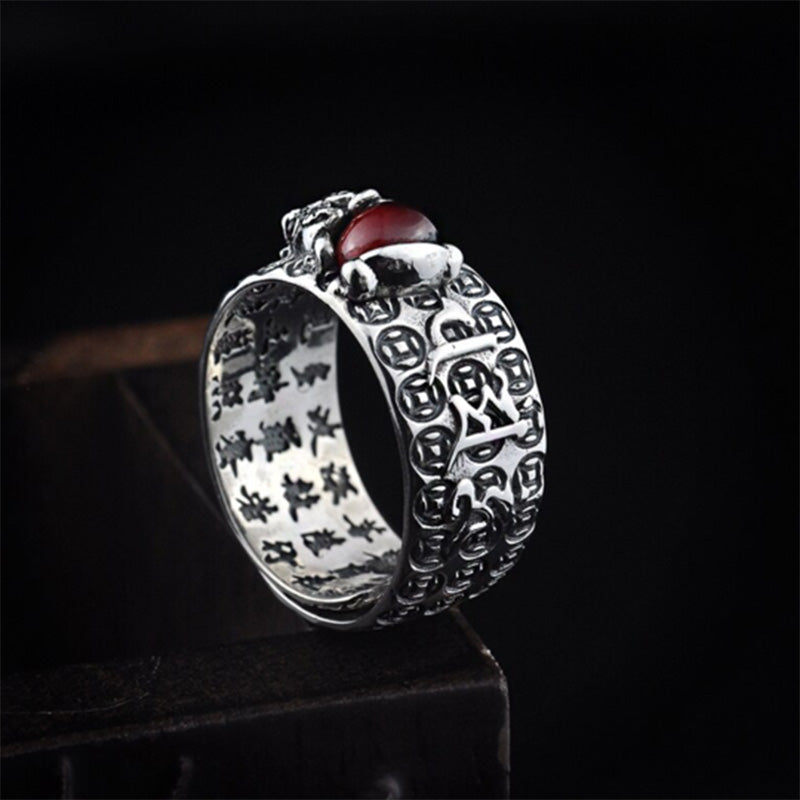 Anello di ricchezza in granato rosso PiXiu FengShui Buddha Stones