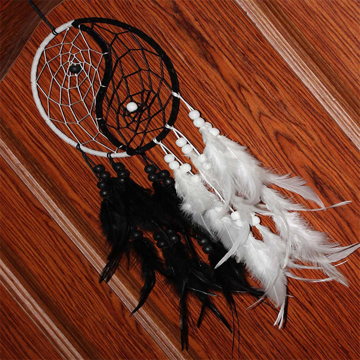 Acchiappasogni Yin Yang Rete circolare con piume Decorazione di equilibrio