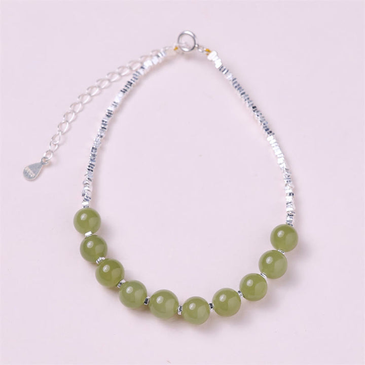 Bracciale con catena portafortuna in argento sterling 925 con perline di giada Hetian Buddha Stones
