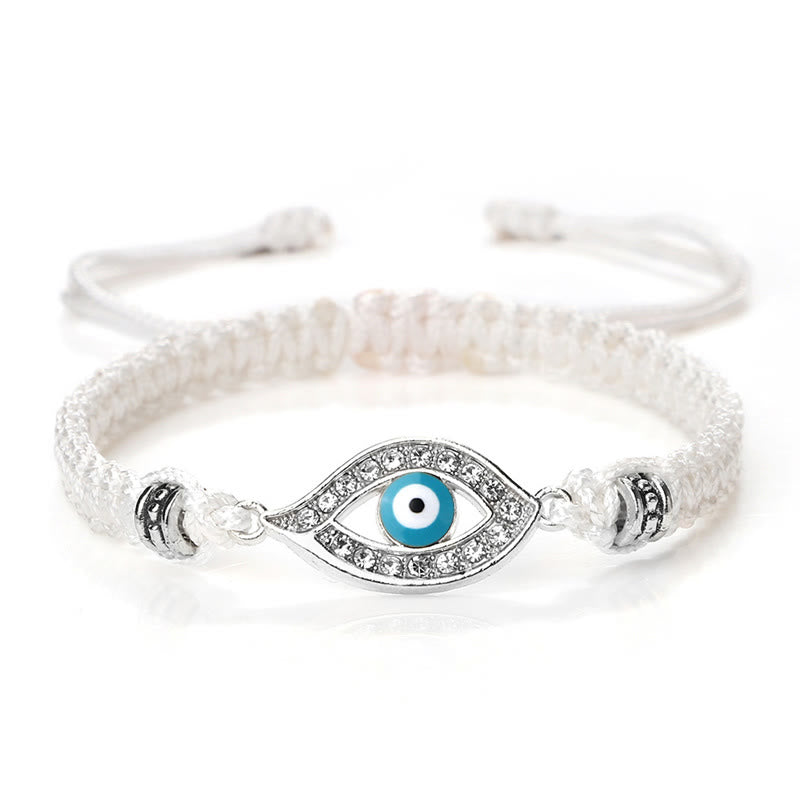 Braccialetto di corda Buddha Stones Evil Eye Keep Away Evil Spirits - Malocchio bianco azzurro - Bordo argento - image 35