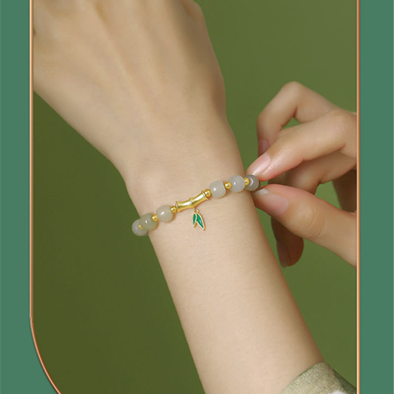 Braccialetto della fortuna in bambù e giada bianca Hetian in argento sterling 925 Buddha Stones - image 8