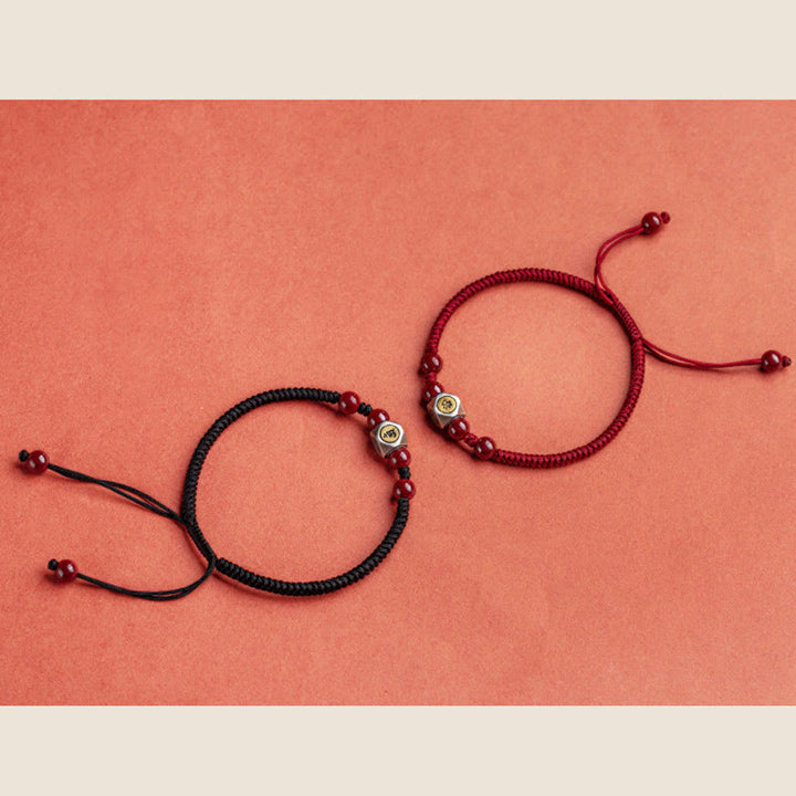 Bracciale Buddha Stones 925 Sterling Silver Zodiaco Cinese Buddha Natale Cinabro Calma