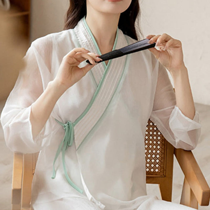 Buddha Stones Retro Preghiera Zen Meditazione Spirituale Pratica Chiffon Abbigliamento Donna Set - image 11