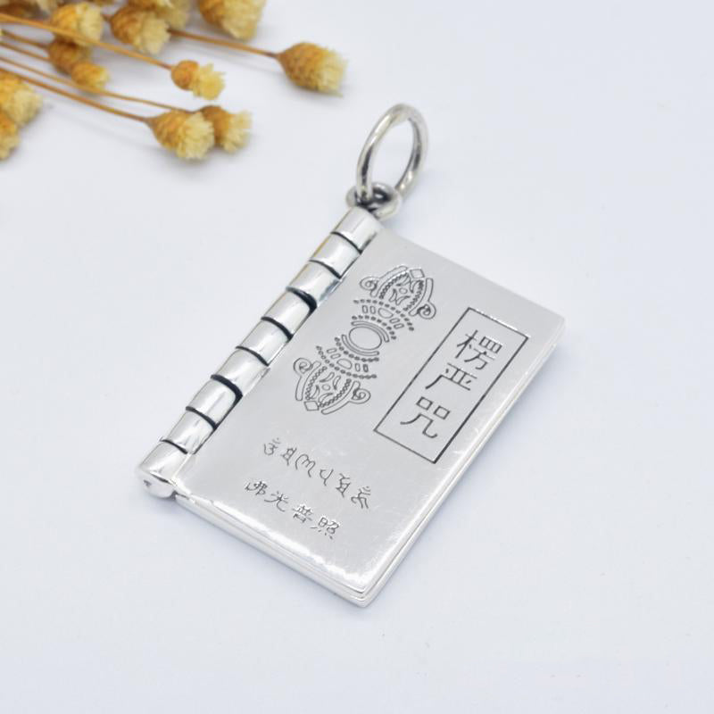 Buddha Stones 990 Argento Sterling Cuore Sutra Grande Compassione Shurangama Mantra Loto Vajra Collana Pendente Pace - Mantra Shurangama - image 11