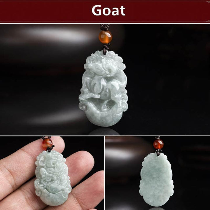 Collana con ciondolo di successo con 12 simboli dello zodiaco cinese in giada naturale Buddha Stones - Capra - image 33