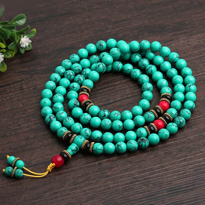 Bracciale Mala di guarigione in turchese tibetano Buddha Stones