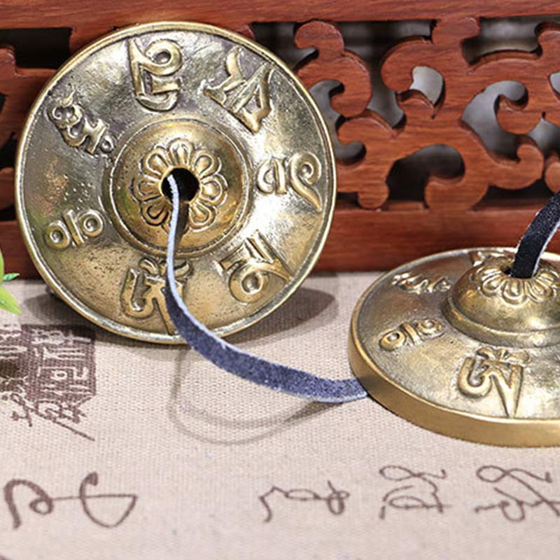 Buddha Stones Campana tibetana Tingsha Sei parole vere Drago Rame Bilancia Decorazione con borsa