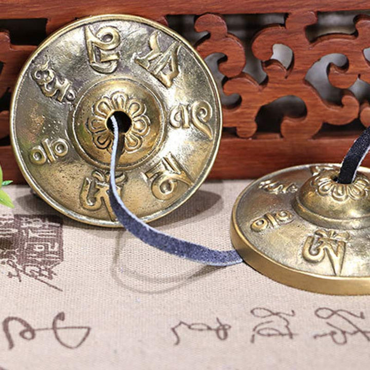 Buddha Stones Campana tibetana Tingsha Sei parole vere Drago Rame Bilancia Decorazione con borsa