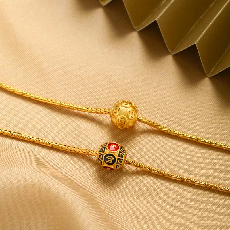 Braccialetto della pace Buddha Stones tibetane in oro 18 carati Om Mani Padme Hum, pesce koi portafortuna, carattere Fu, moneta di rame - image 3