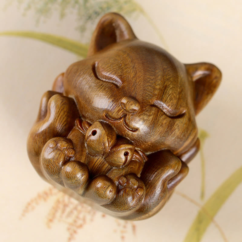 Buddha Stones Mini Volpe a nove code Avorio Frutto Sandalo Sandalo verde Decorazione di benedizione - image 17