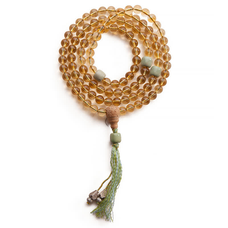 Buddha Stones 108 Mala Beads 925 Sterling Silver Citrino Sandalo Turchese Protezione Bracciale Prosperità