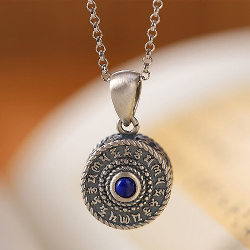 Buddha Stones 925 Sterling Silver Om Mani Padme Hum Lazurite Amore Pace Collana Pendente - image 2