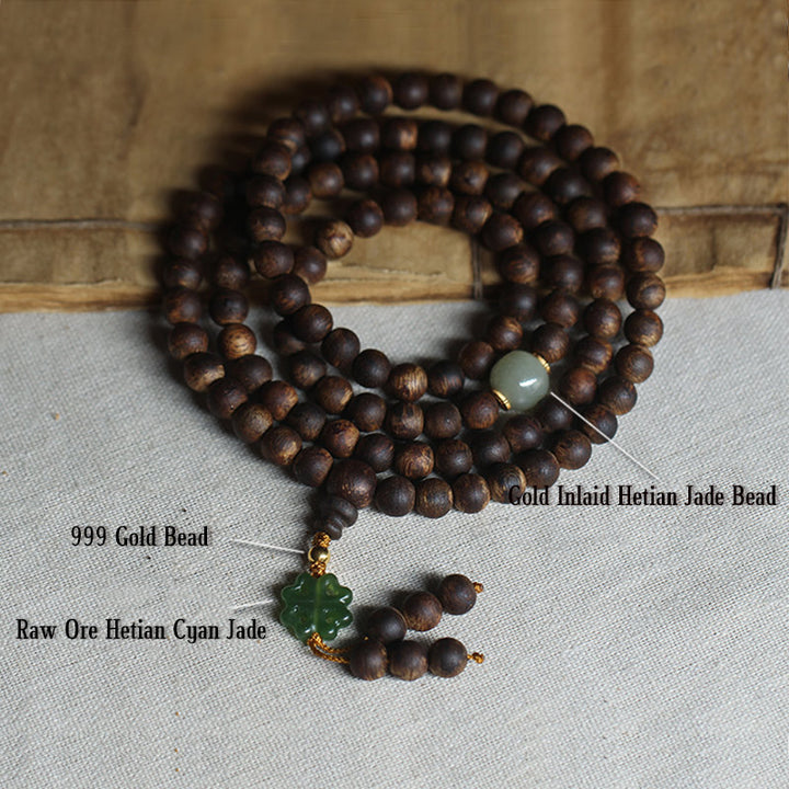 Braccialetto della pace in oro 999 con 108 perle Mala Nha Trang Bai Qinan Agarwood Jade (solo uno in magazzino)
