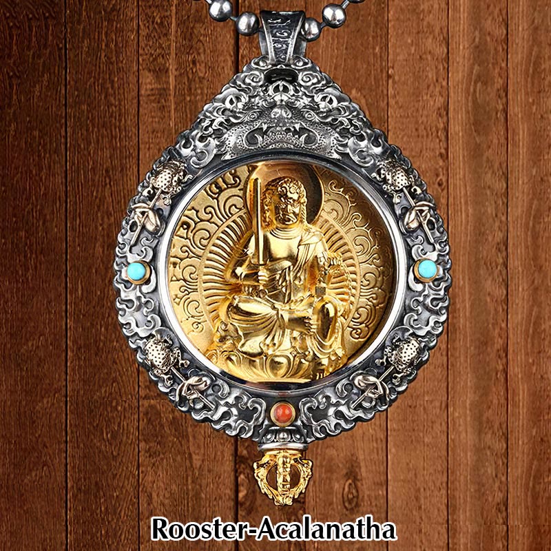 Buddha Stones Zodiaco cinese Buddha natale Thangka Nove palazzi Otto diagrammi Ricchezza Collana girevole Ciondolo - Gallo-Acalanatha - image 10