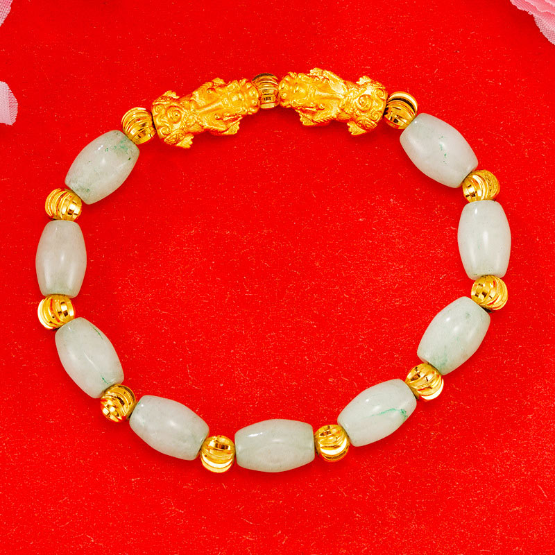 Braccialetto Buddha Stones Galvanotecnica Dorato Doppio Pixiu Ricchezza