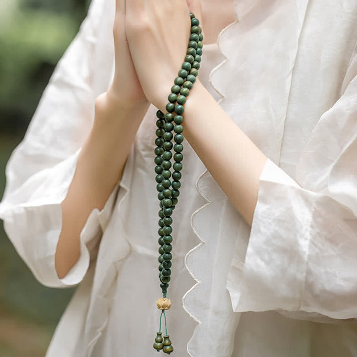 Braccialetto positivo Buddha Stones 108 Mala Beads Sandalo verde Bosso Lotus