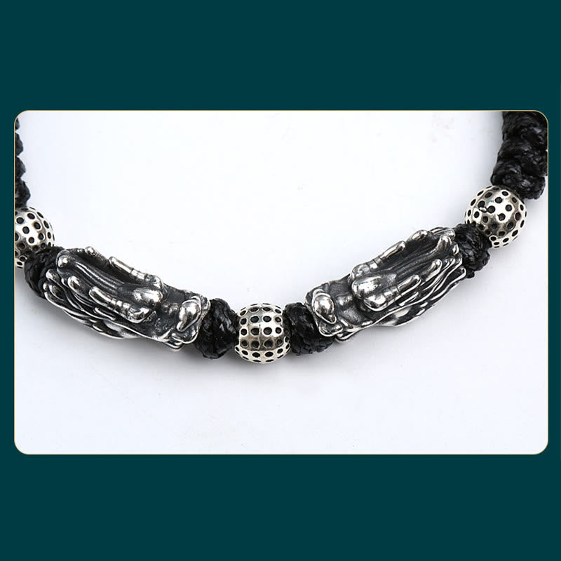Bracciale intrecciato fatto a mano con doppio drago in argento sterling 999 Buddha Stones