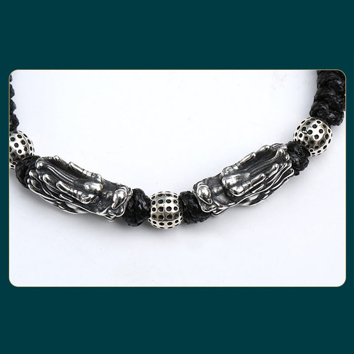 Bracciale intrecciato fatto a mano con doppio drago in argento sterling 999 Buddha Stones