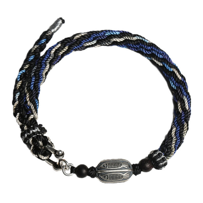 Braccialetto con treccia a nodo con pesce koi in argento sterling 925 Buddha Stones Wealth Reincarnation